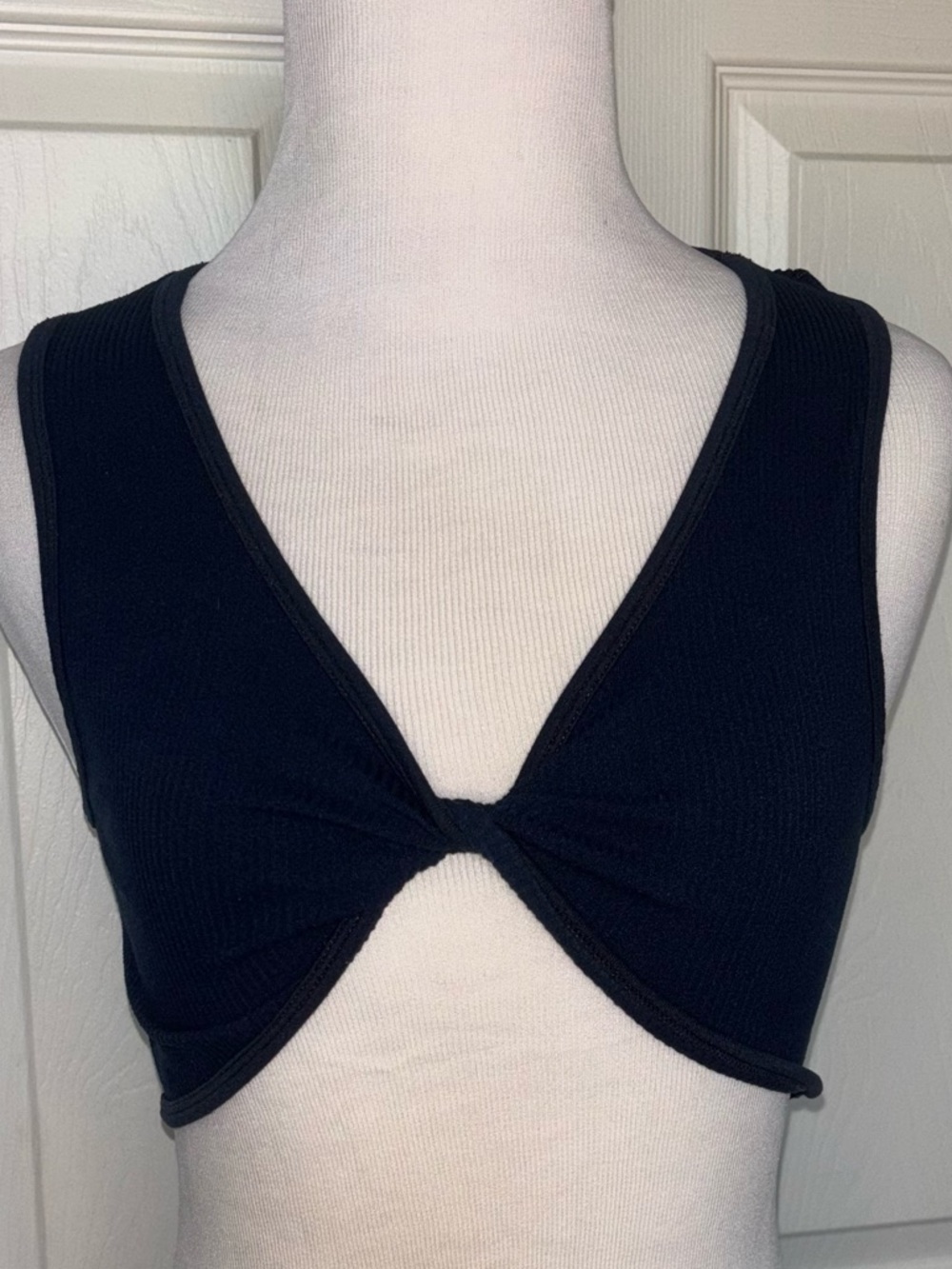 Navy Twist Front Ribbed Crop Top